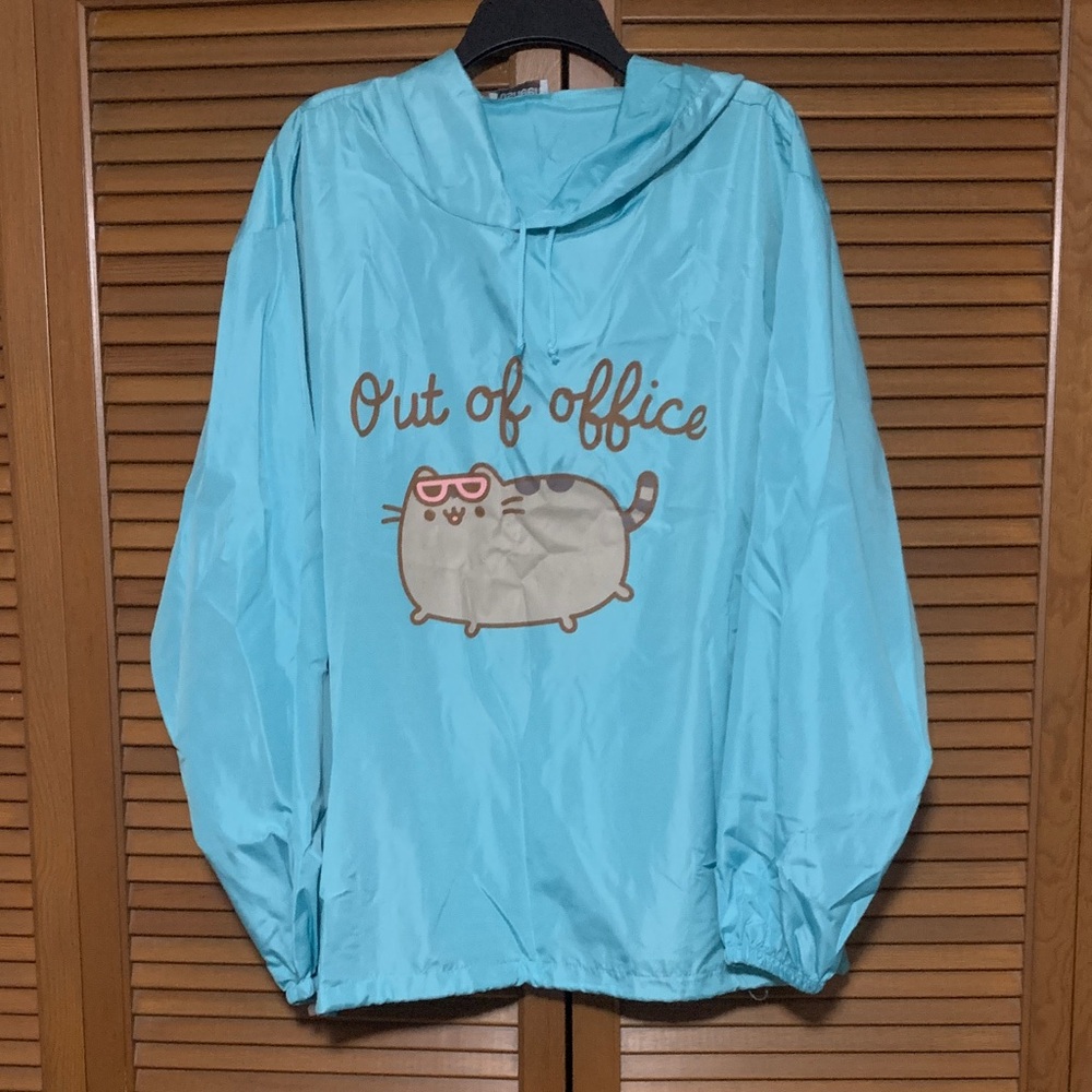 Pusheen the Cat Out of Office Hooded Windbreaker Rain Jacket Large L